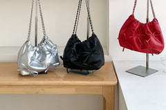 Bow Chain Leather Shoulder Faux Strap Bag