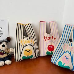 Knit Tote Bag Flower