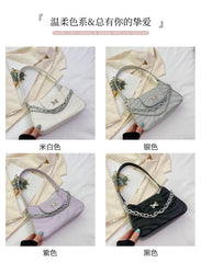 Butterfly Studded Chain Detail Shoulder Bag