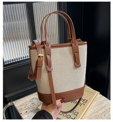 Bucket Two Panel Leather Faux Canvas Tone Bag