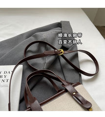 Bucket Two Panel Leather Faux Canvas Tone Bag