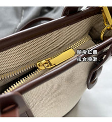 Bucket Two Panel Leather Faux Canvas Tone Bag