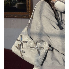 Bow Accent Faux Leather Shoulder Bag