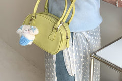 Faux Bowler Bag Plain Leather