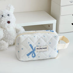 Bow Polka Dot Fabric Clutch / Makeup Bag