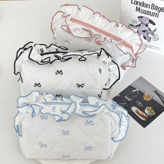 Ruffle Trim Fabric Makeup Bag / Pencil Case