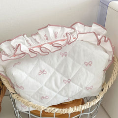 Ruffle Trim Fabric Makeup Bag / Pencil Case