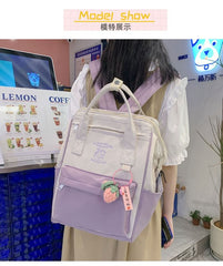 Set Nylon Charm Backpack Embroidered Bag Tone / Two