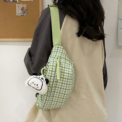 Plaid Tweed Belt Bag / Bag Charm / Set