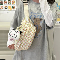 Plaid Tweed Belt Bag / Bag Charm / Set