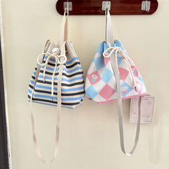 Knit Bag Drawstring Bucket Patterned