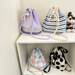 Knit Bag Drawstring Bucket Patterned
