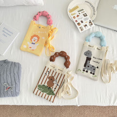 Crossbody Handle Top Knit Cartoon Bag Donut Print