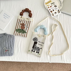 Crossbody Handle Top Knit Cartoon Bag Donut Print