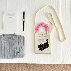 Crossbody Handle Top Knit Cartoon Bag Donut Print