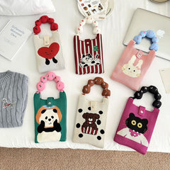 Cartoon Handle Top Crossbody Print Knit Donut Bag