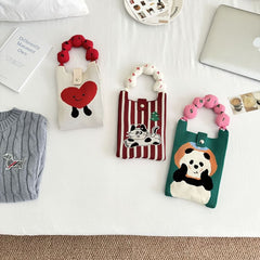 Cartoon Handle Top Crossbody Print Knit Donut Bag