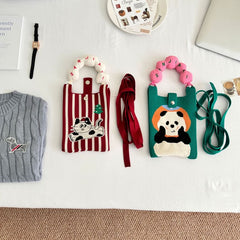 Cartoon Handle Top Crossbody Print Knit Donut Bag