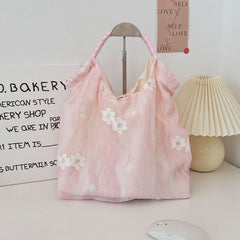 Flower Embroidered Shopper Bag