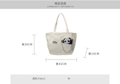 Panda Applique Canvas Tote Bag