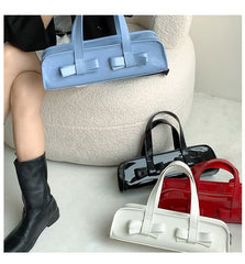 Patent Shoulder Bow Plain Bag Accent Leather