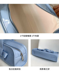 Patent Shoulder Bow Plain Bag Accent Leather
