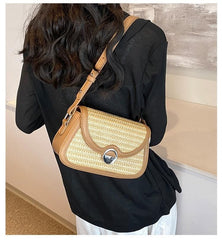 Flap Tone Straw Two Crossbody Bag