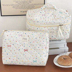Bow Dotted Fabric Makeup Bag / Clutch