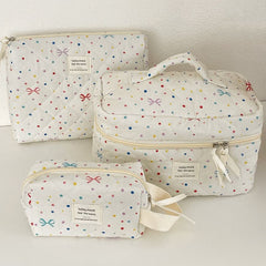 Bow Dotted Fabric Makeup Bag / Clutch