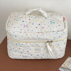 Bow Dotted Fabric Makeup Bag / Clutch