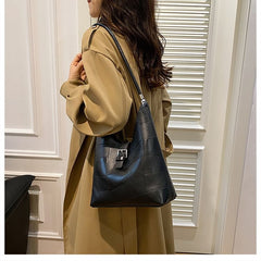 Faux Leather Buckled Tote Bag + Pouch