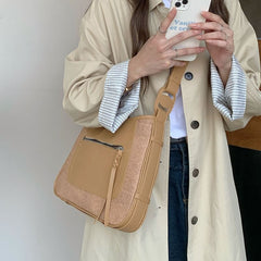 Bag Faux Panel Leather Shoulder Zip