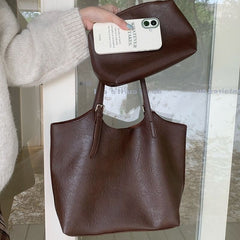 Pouch Bag With Leather Faux Tote