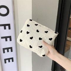 Heart Print Applique Tote Bag / Crossbody Bag / Handbag / Makeup Pouch