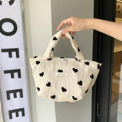Heart Print Applique Tote Bag / Crossbody Bag / Handbag / Makeup Pouch