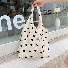 Heart Print Applique Tote Bag / Crossbody Bag / Handbag / Makeup Pouch
