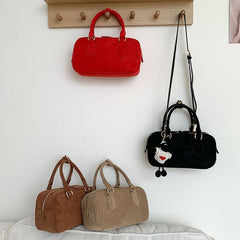 Suede Faux Handle Top Crossbody Bag