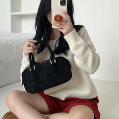 Suede Faux Handle Top Crossbody Bag