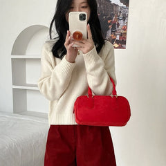 Suede Faux Handle Top Crossbody Bag