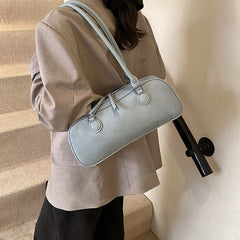 Leather Plain Shoulder Bag Faux