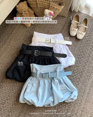 Belt Skirt Mini High Waist Paperbag Plain +