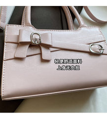 Faux Leather Crossbody Handle Buckled Bow Top Bag