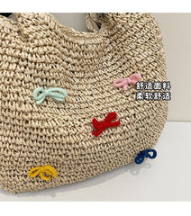 Tassel Strap Woven Tote Bag Bow