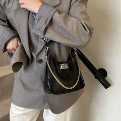 Top Faux Bag Leather Handle Twist Crossbody Lock