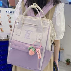 Set Nylon Charm Backpack Embroidered Bag Tone / Two