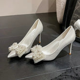 Large Size 34-43 Rhinestone Pearls White Wedding Shoes