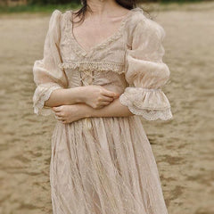 Vestido de hada de encaje estilo vintage princesa romántica Royalcore de Luna Gold