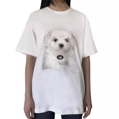 Camiseta blanca extragrande con estampado de cachorro maltés