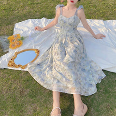 Vestido romántico azul floral estilo hada Meadow Dance