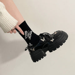 Botas Creeper Universitarias Grunge con Cordones y Mariposas Metálicas
